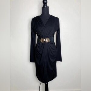 New York & Company Elegant Black Cross Front Dress